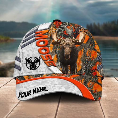 Gorustics Moose Deer Hunting Customized Name Orange Lava Pattern 3D Classic Cap