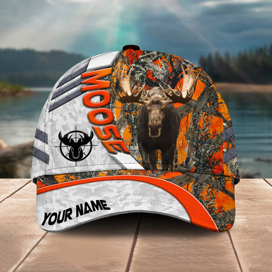 Gorustics Moose Deer Hunting Customized Name Orange Lava Pattern 3D Classic Cap
