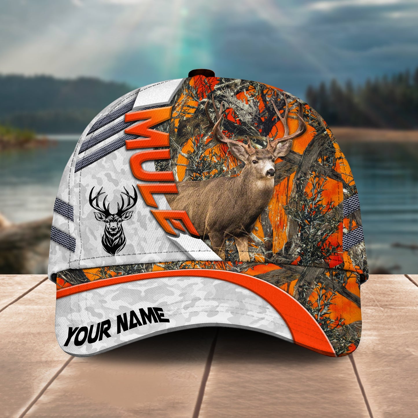 Gorustics Hunting Customized Name Orange Lava Pattern 3D Classic Cap