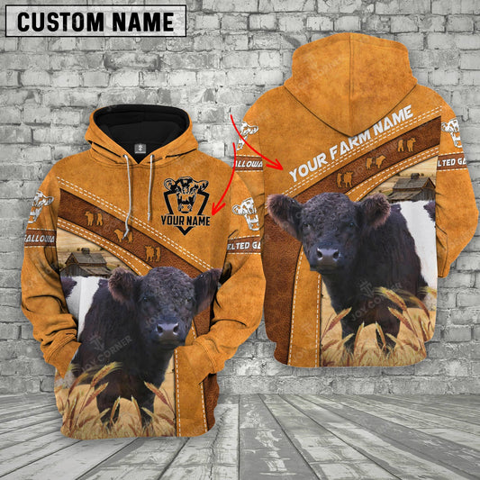 Gorustics Personalized Name Farm 3D Belted Galloway Hoodie