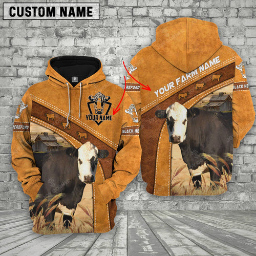 Gorustics Black Hereford 3D Customized Name - Farm Name Hoodie