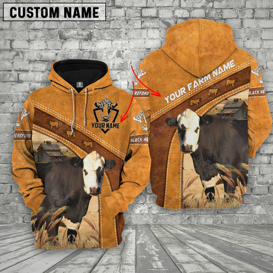 Gorustics Black Hereford 3D Customized Name - Farm Name Hoodie