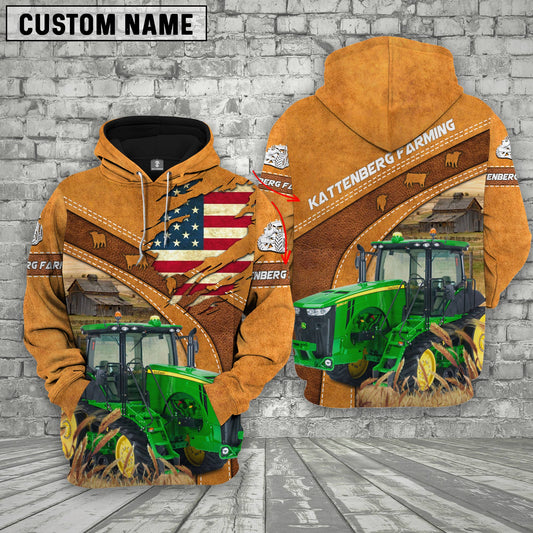 Gorustics Personalized Name 3D Tractor Flag Hoodie For Karen