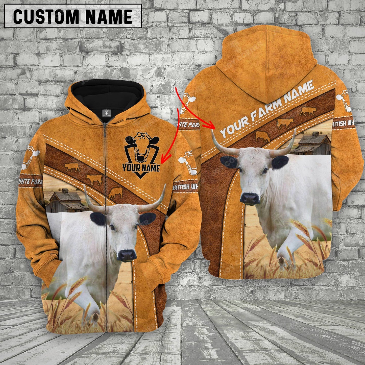 Gorustics Personalized Name 3D British White Park Hoodie