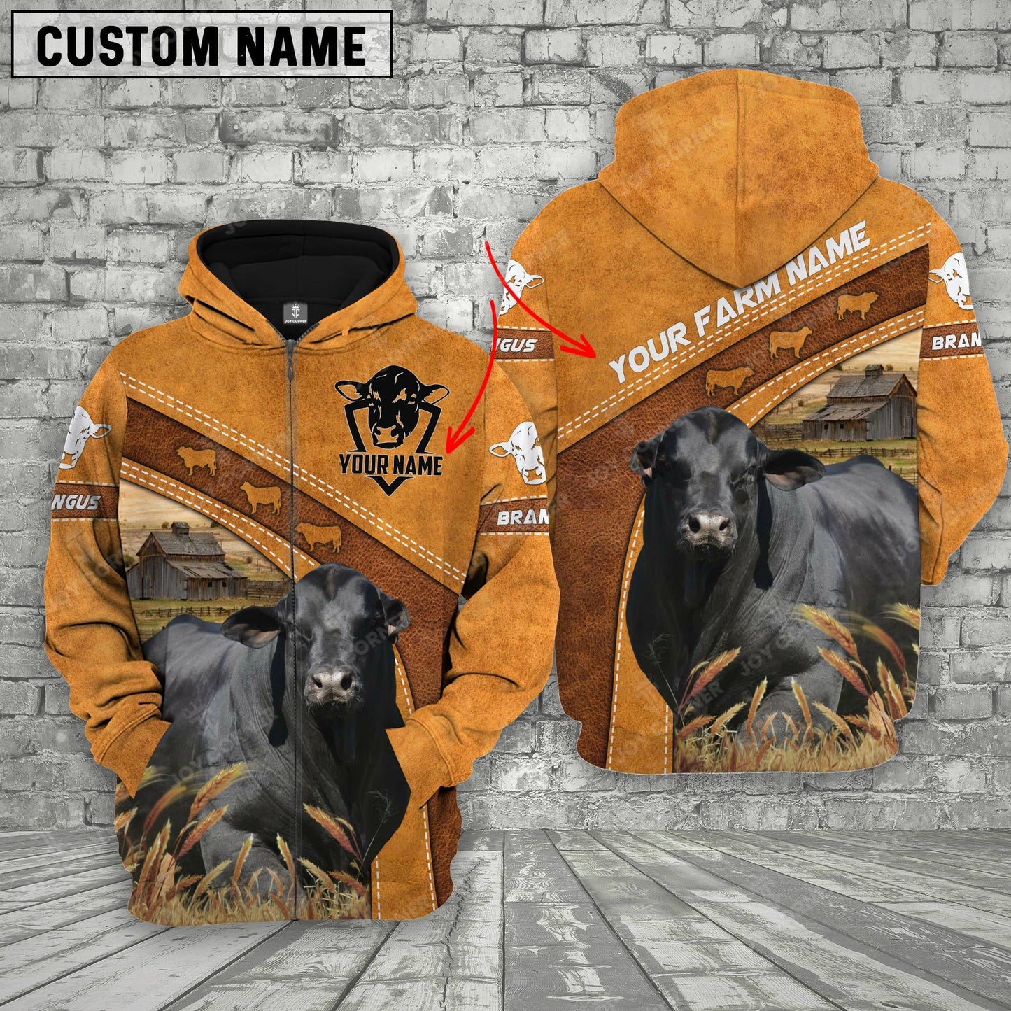Gorustics Personalized Name Farm Brangus Cattle 3D Hoodie