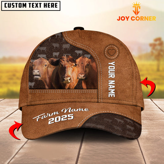 Gorustics Custom Name And Farm Name Red Angus Brown Leather Pattern 3D Classic Cap