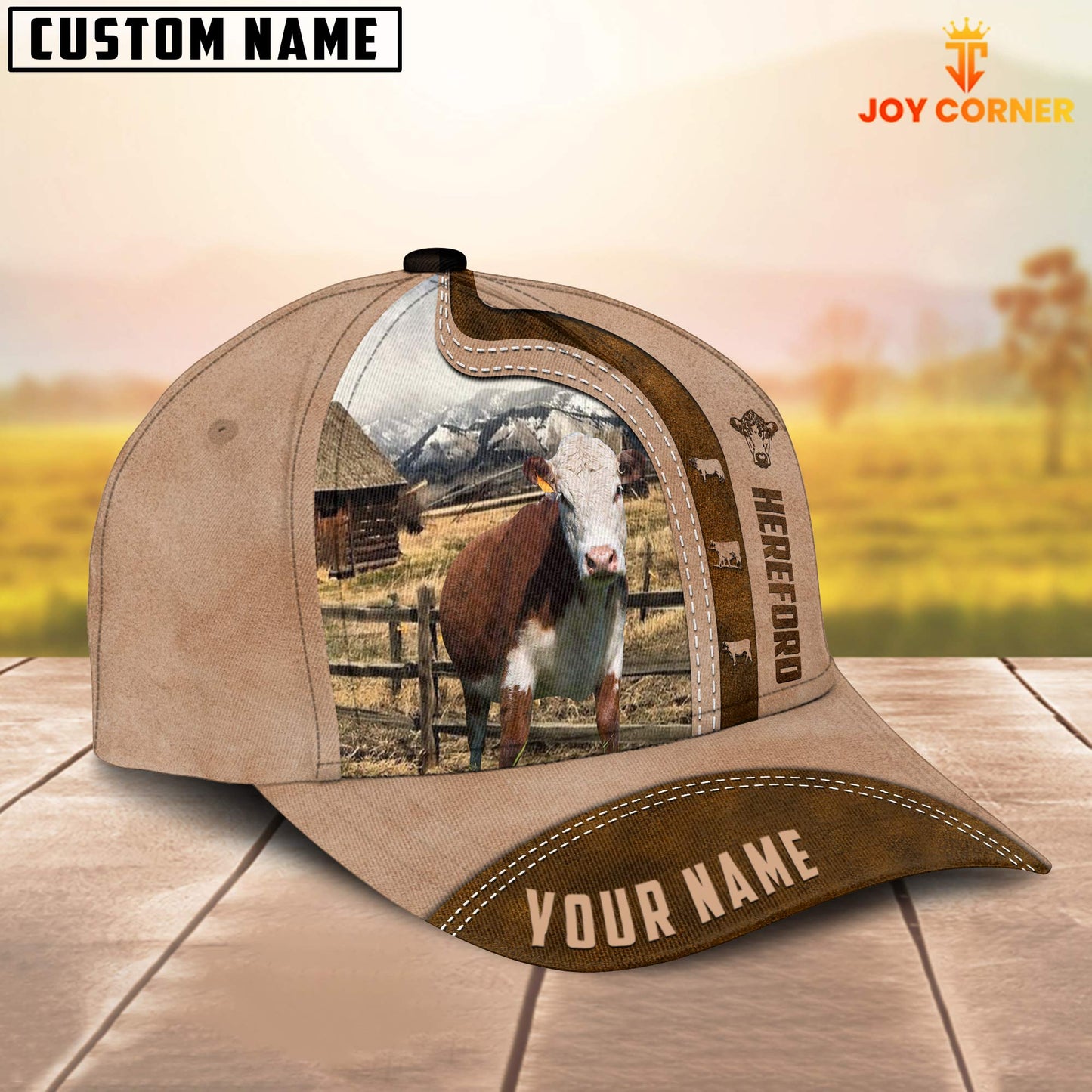 Gorustics Hereford Custom Name Light Brown Cap