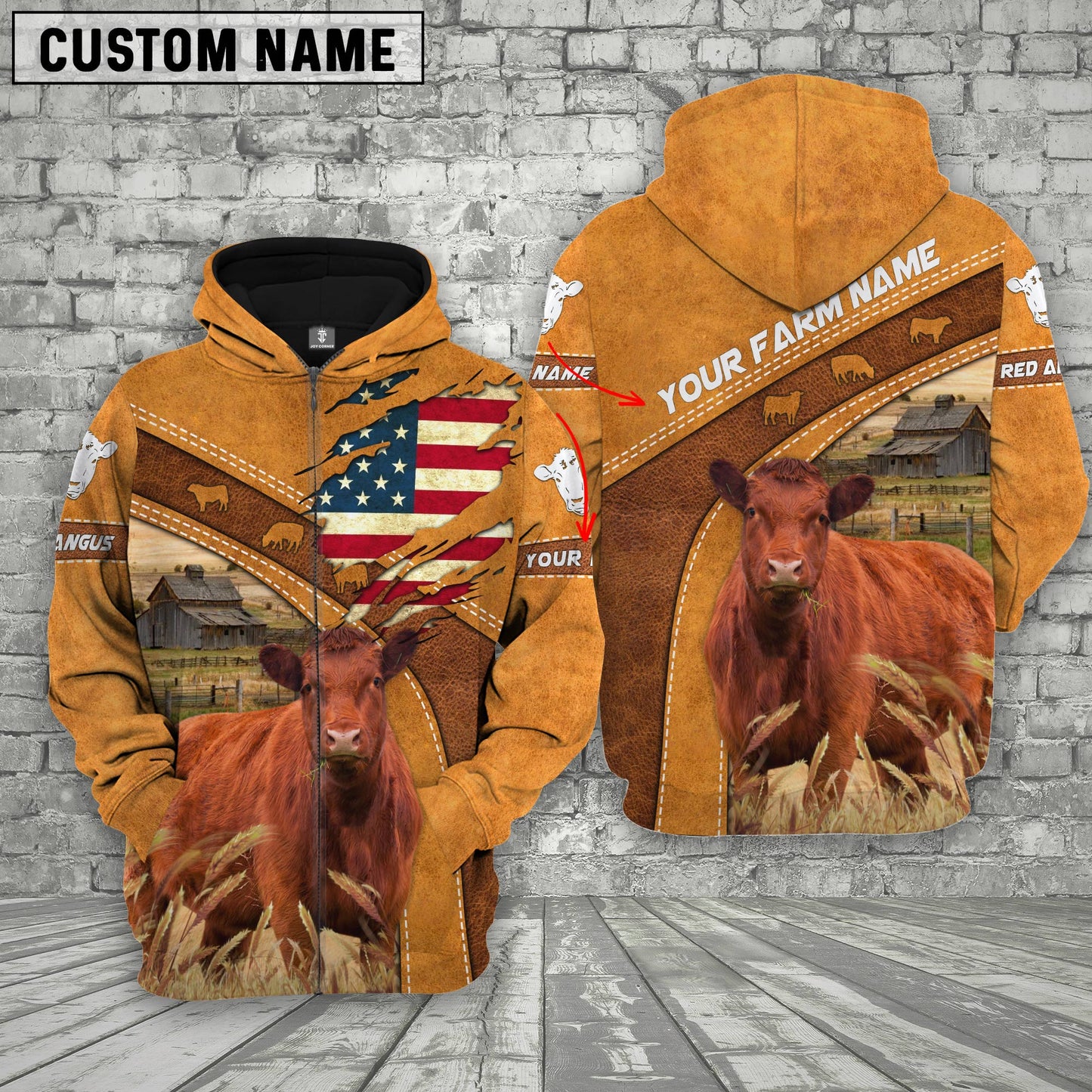 Gorustics Personalized Name 3D Red Angus Flag Hoodie