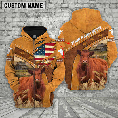 Gorustics Personalized Name 3D Red Angus Flag Hoodie