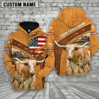 Gorustics Personalized Name 3D Texas Longhorn Flag Hoodie