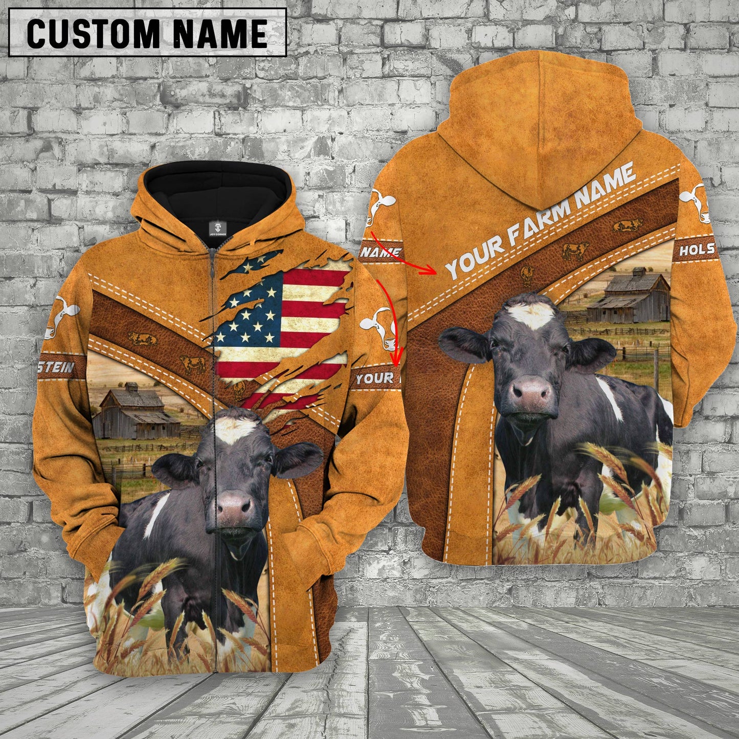 Gorustics Personalized Name 3D Holstein On Farm Flag Hoodie