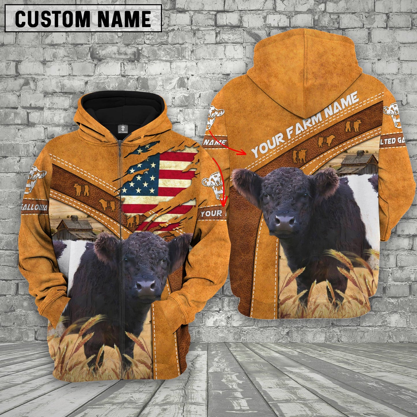 Gorustics Personalized Name 3D Belted Galloway Flag Hoodie