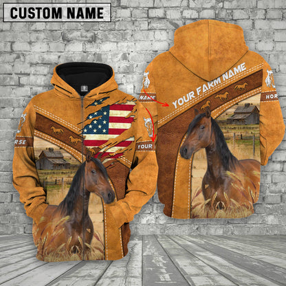 Gorustics Personalized Name 3D Horse Flag Hoodie