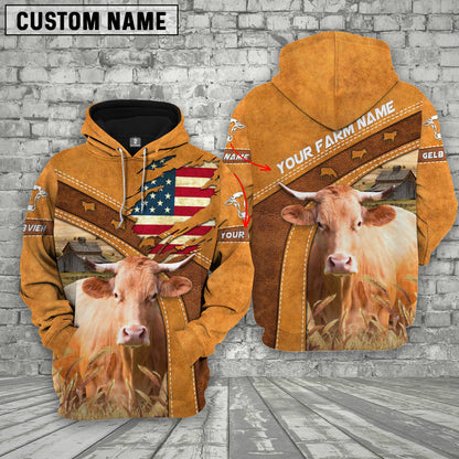 Gorustics Personalized Name 3D Gelbvieh Flag Hoodie
