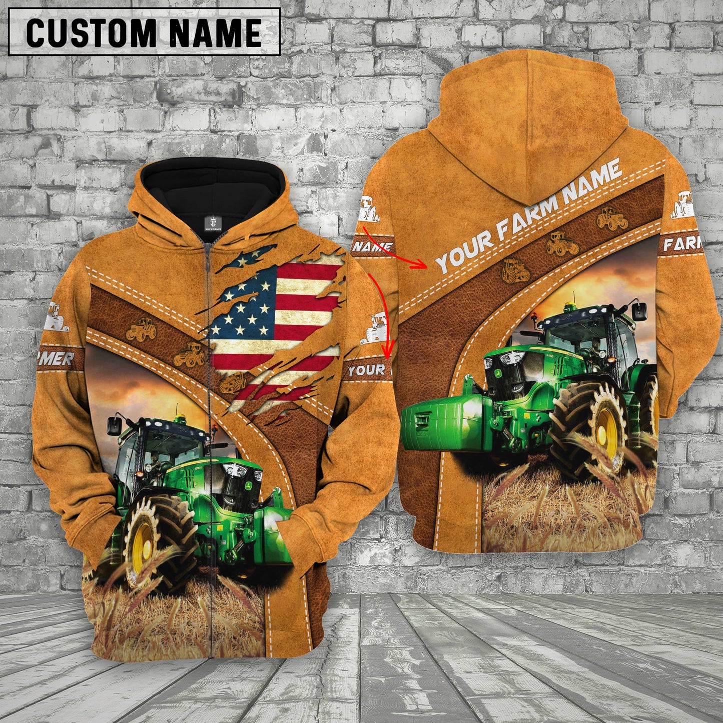 Gorustics Personalized Name 3D Tractor Flag Hoodie