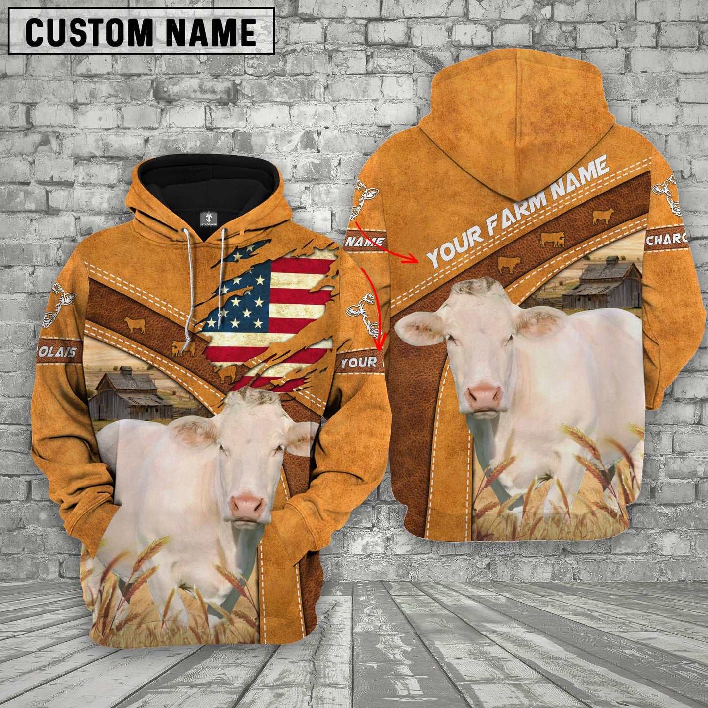 Gorustics Personalized Name 3D Charolais Flag Hoodie