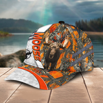 Gorustics Moose Deer Hunting Customized Name Orange Lava Pattern 3D Classic Cap