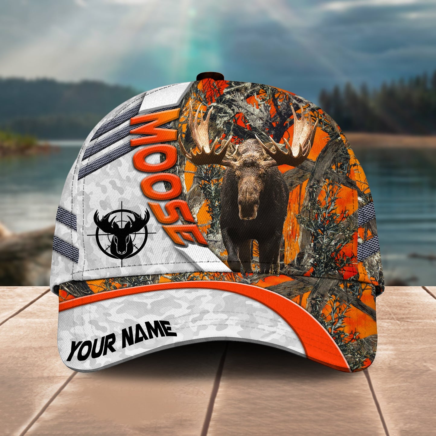 Gorustics Hunting Customized Name Orange Lava Pattern 3D Classic Cap