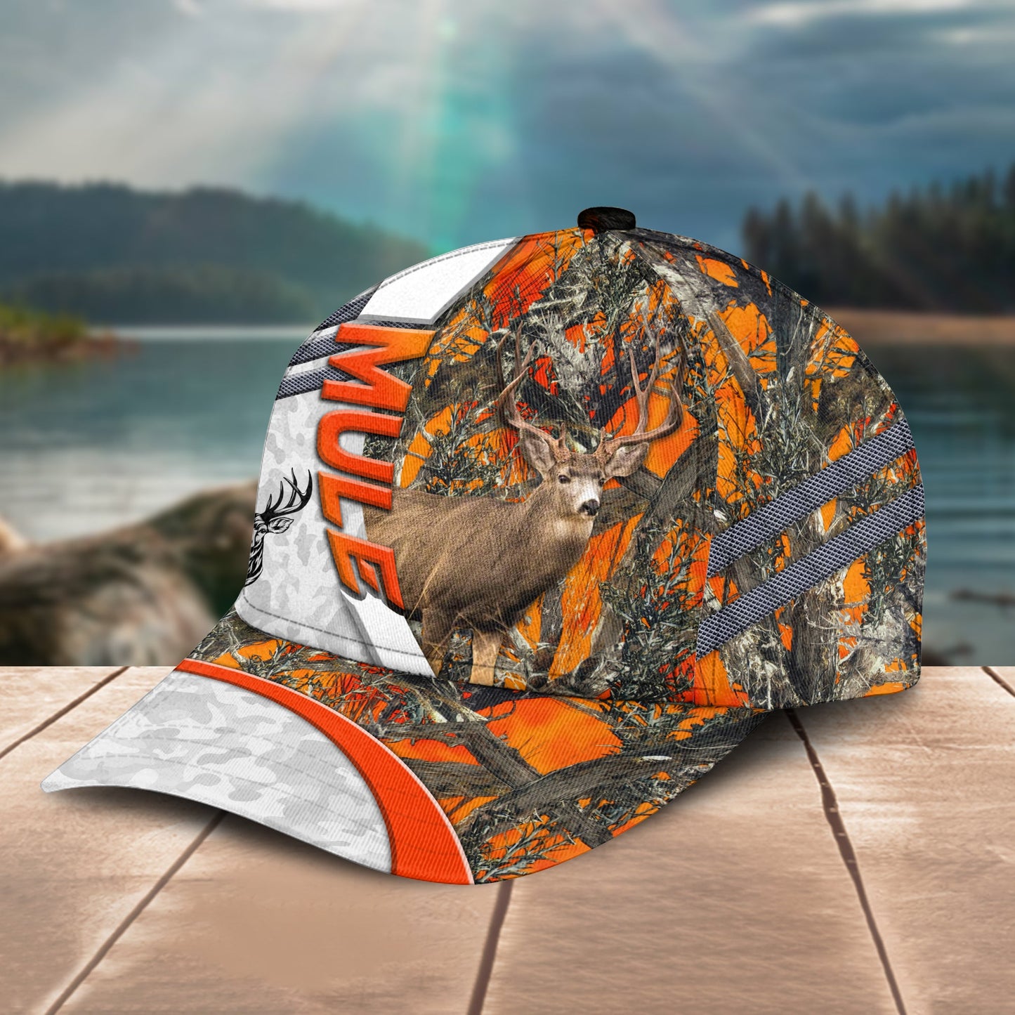 Gorustics Mule Deer Hunting Customized Name Orange Lava Pattern 3D Classic Cap