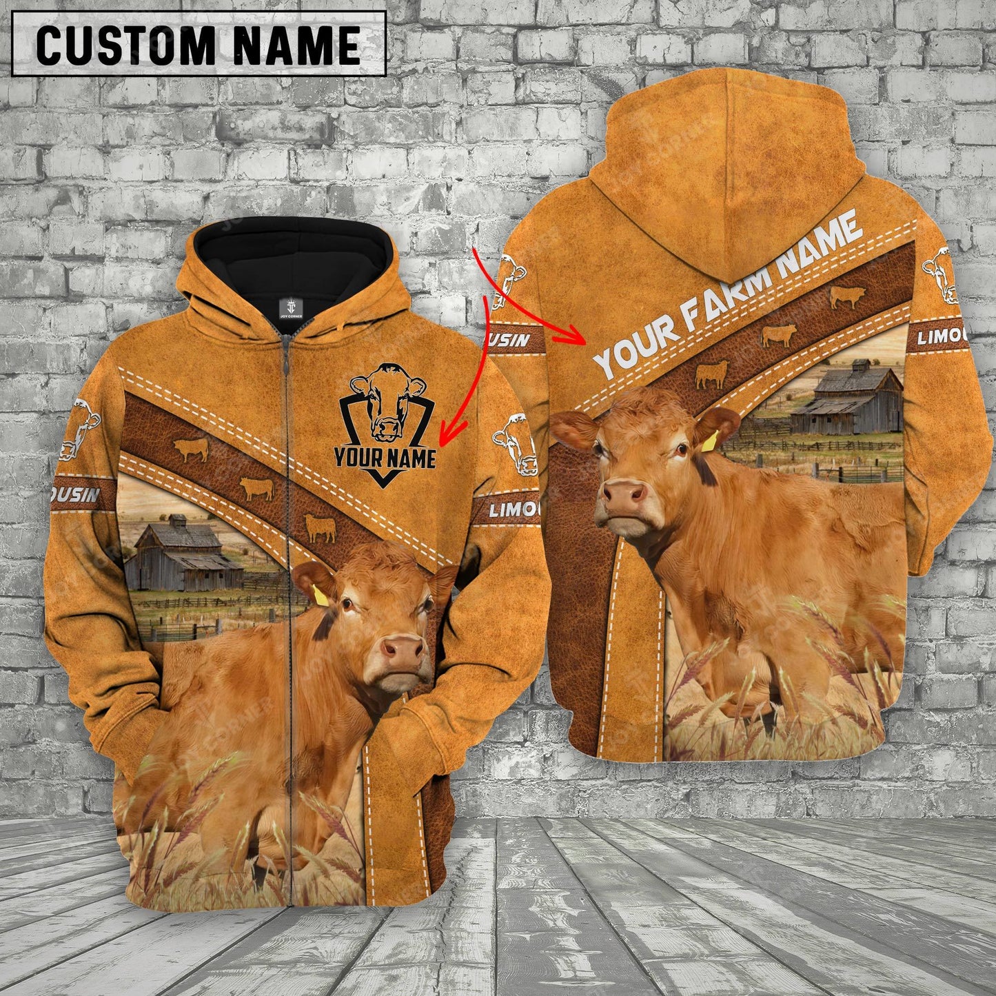 Gorustics Limousin 3D Customized Name - Farm Name Hoodie